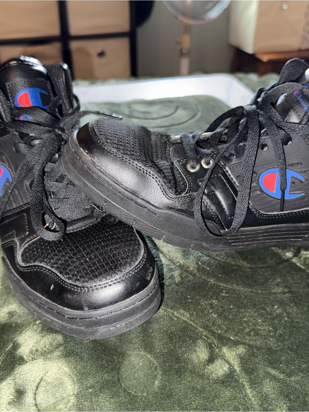 Champion Black Sneakers with Blue & Red Logo